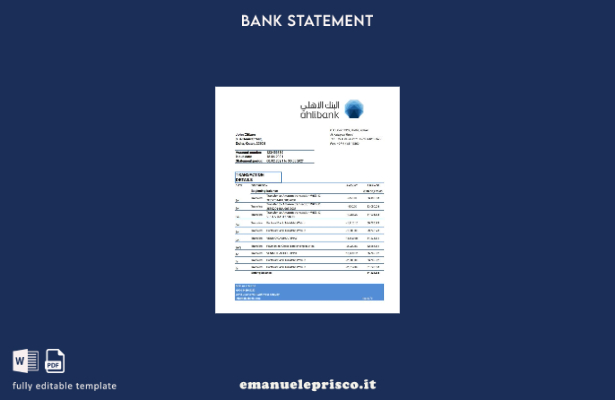 modello Excel di estratto conto bancario Qatar Ahli in stile verificato